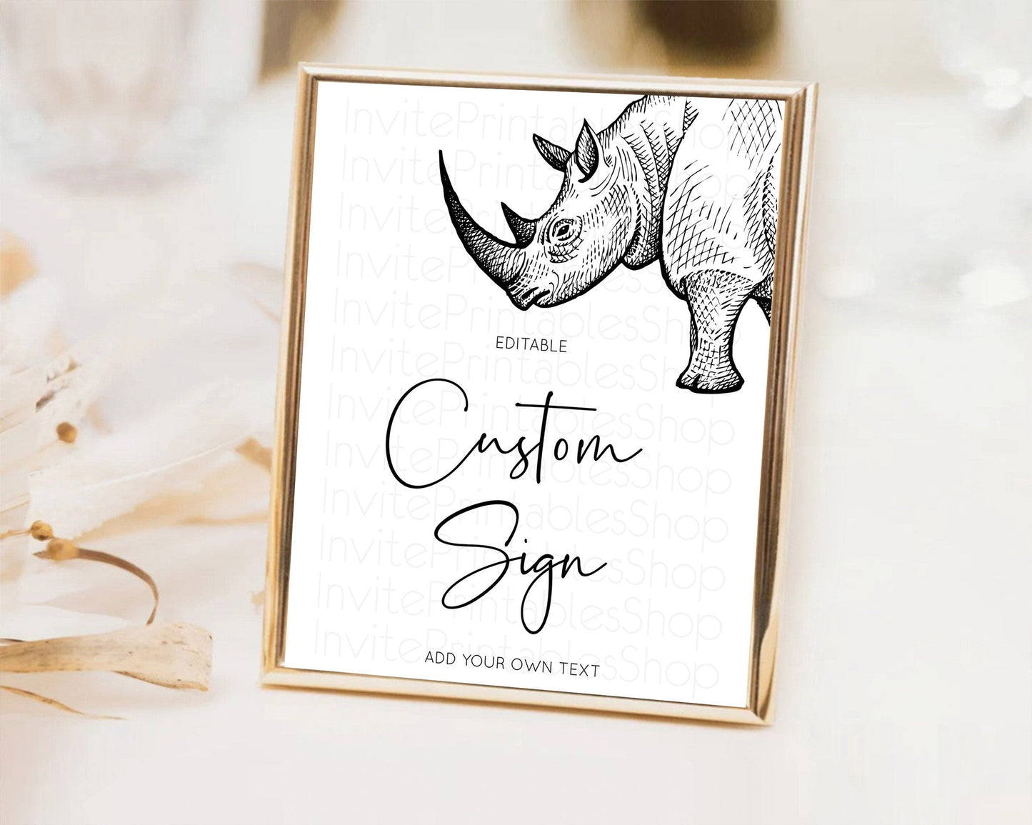 Rhino Sign Safari Table Sign Decor Rhino Party Sign Template Safari Adventure Rhino Minimal Theme 1st Birthday Baptism Baby Shower D10253