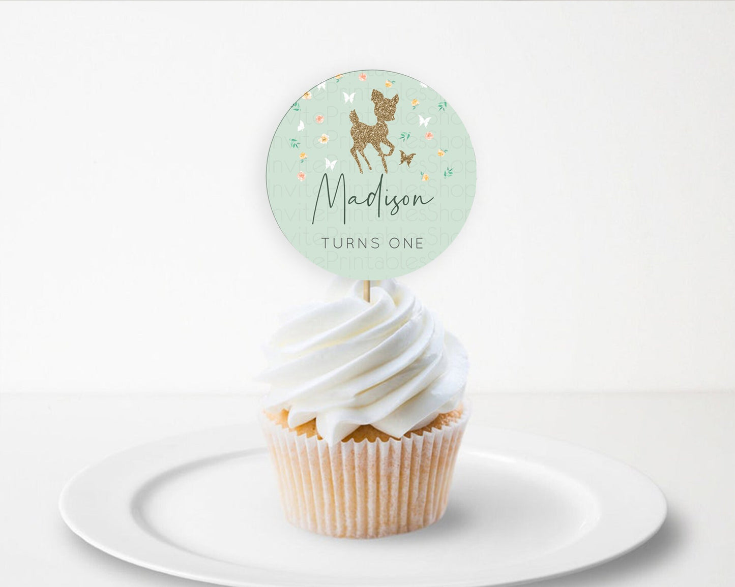 Fawn Cupcake Toppers Deer Cupcake Toppers Enchanted Forest Party Butterfly Pastel Flowers Woofland Cupcake Toppers First Birthday D10385