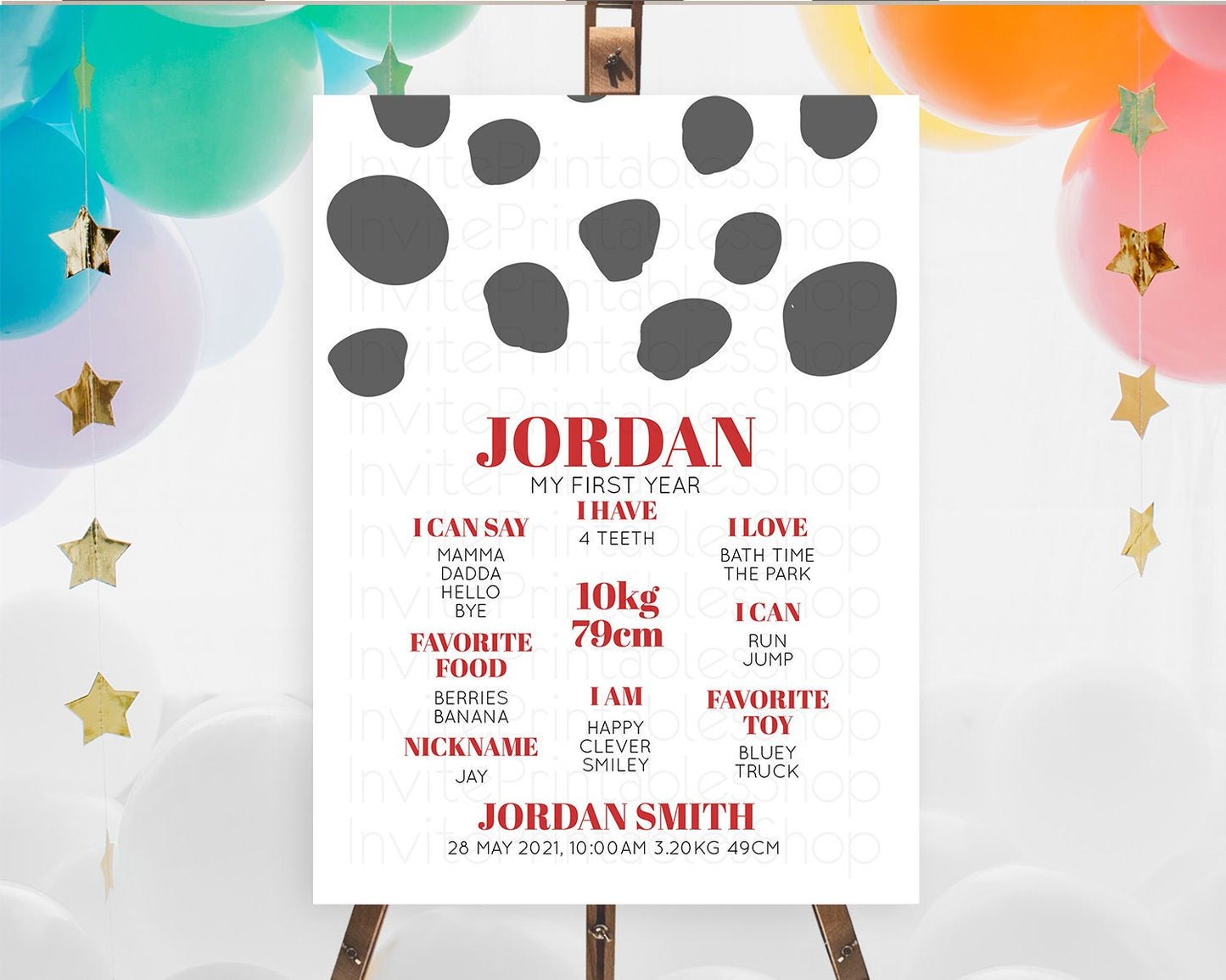 Dalmatian First Birthday Milestone Board Dalmatian Milestone Poster Dalmatian Red Black Spots Milestone 1st Birthday Welcome Sign D10738