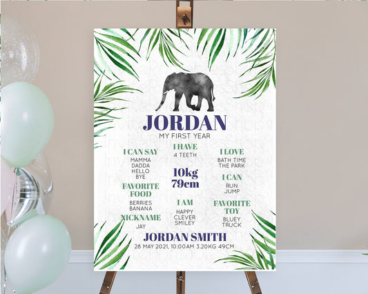 Editable Elephant First Birthday Milestone Board Elephant Milestone Poster O