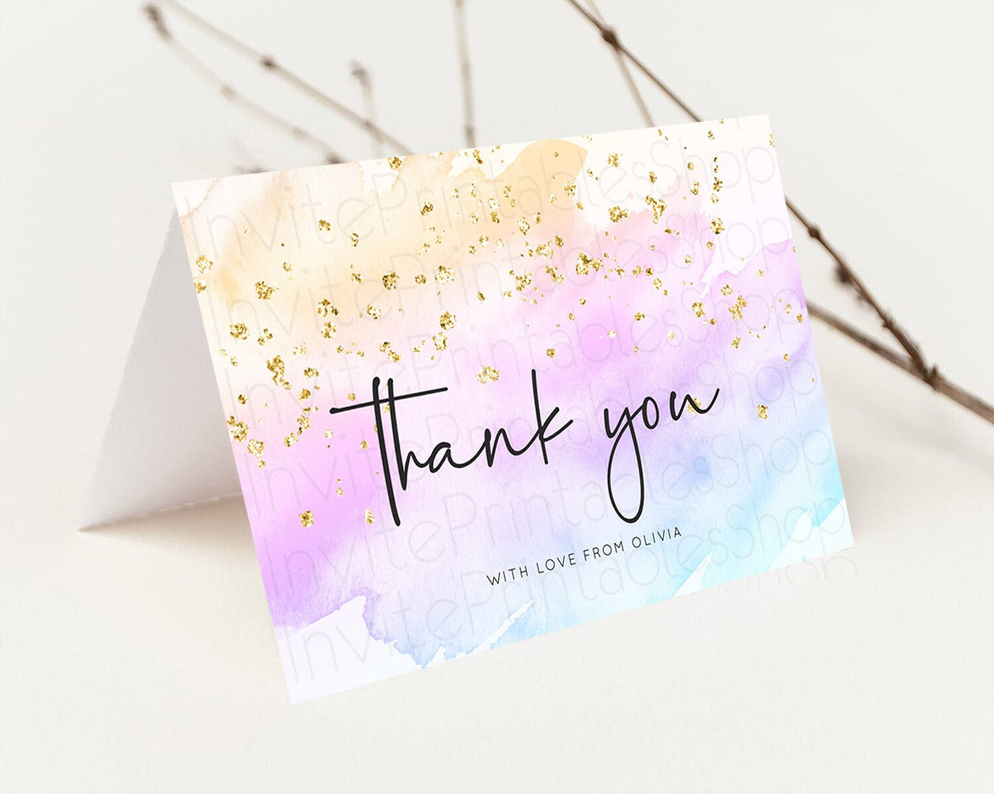 Pastel Thank You Rainbow Thank You Card Colorful Pastel Birthday Thank You Card Confetti Watercolor Pastel Teacher Thank You Cards D10177