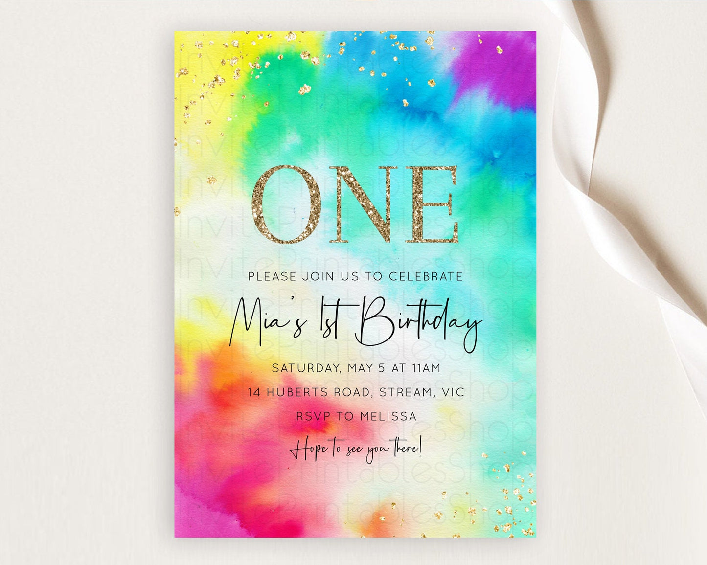 Tie Dye Invitation Rainbow Birthday Invitation Pastel Invitation Colorful Invitation Pastel Rainbow Party 3rd 2nd 1st First Birthday D10462