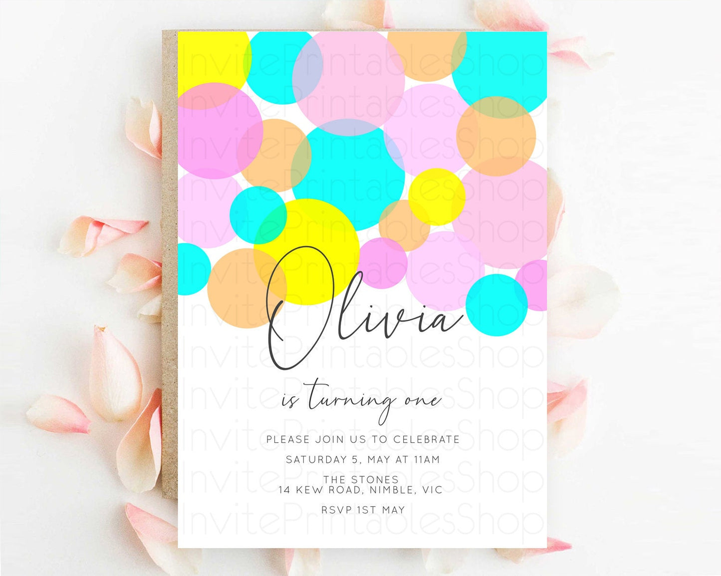 Pastel Birthday Invitation Pastel Confetti Birthday Invitation Bubbles Invitation Colorful Rainbow Confetti 2nd 1st First Birthday D10896