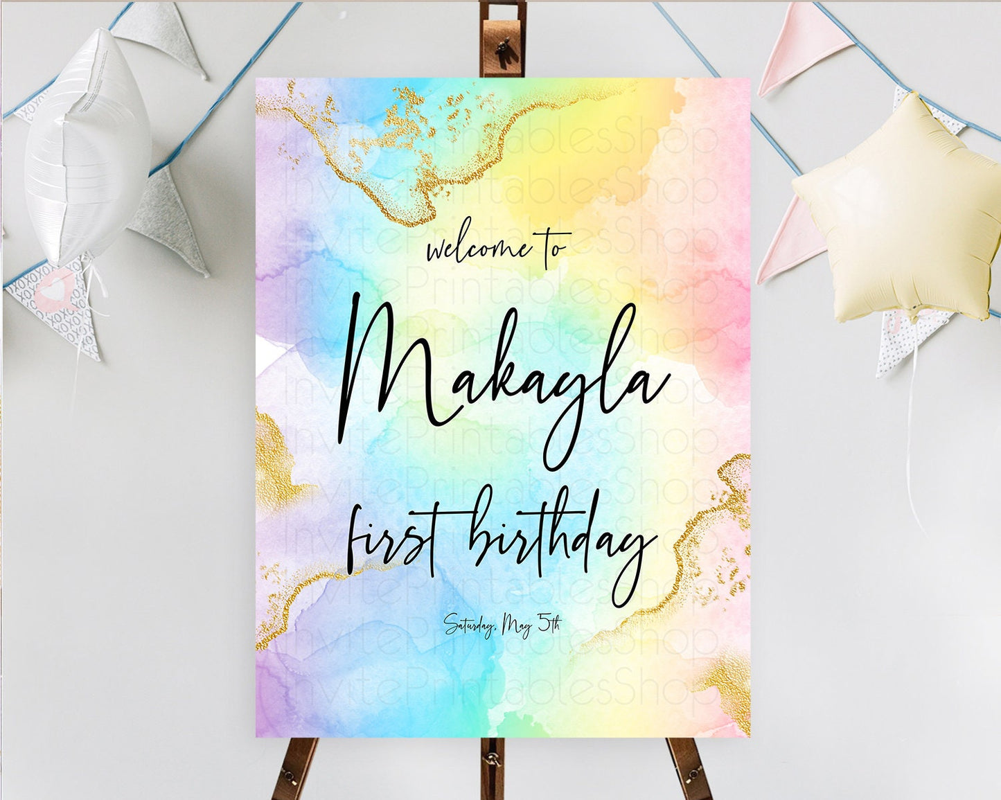 Pastel Welcome Sign Pastel Rainbow Welcome Sign Colorful Rainbow Confetti Watercolor Glitter Pastel First Birthday Welcome Sign D10588