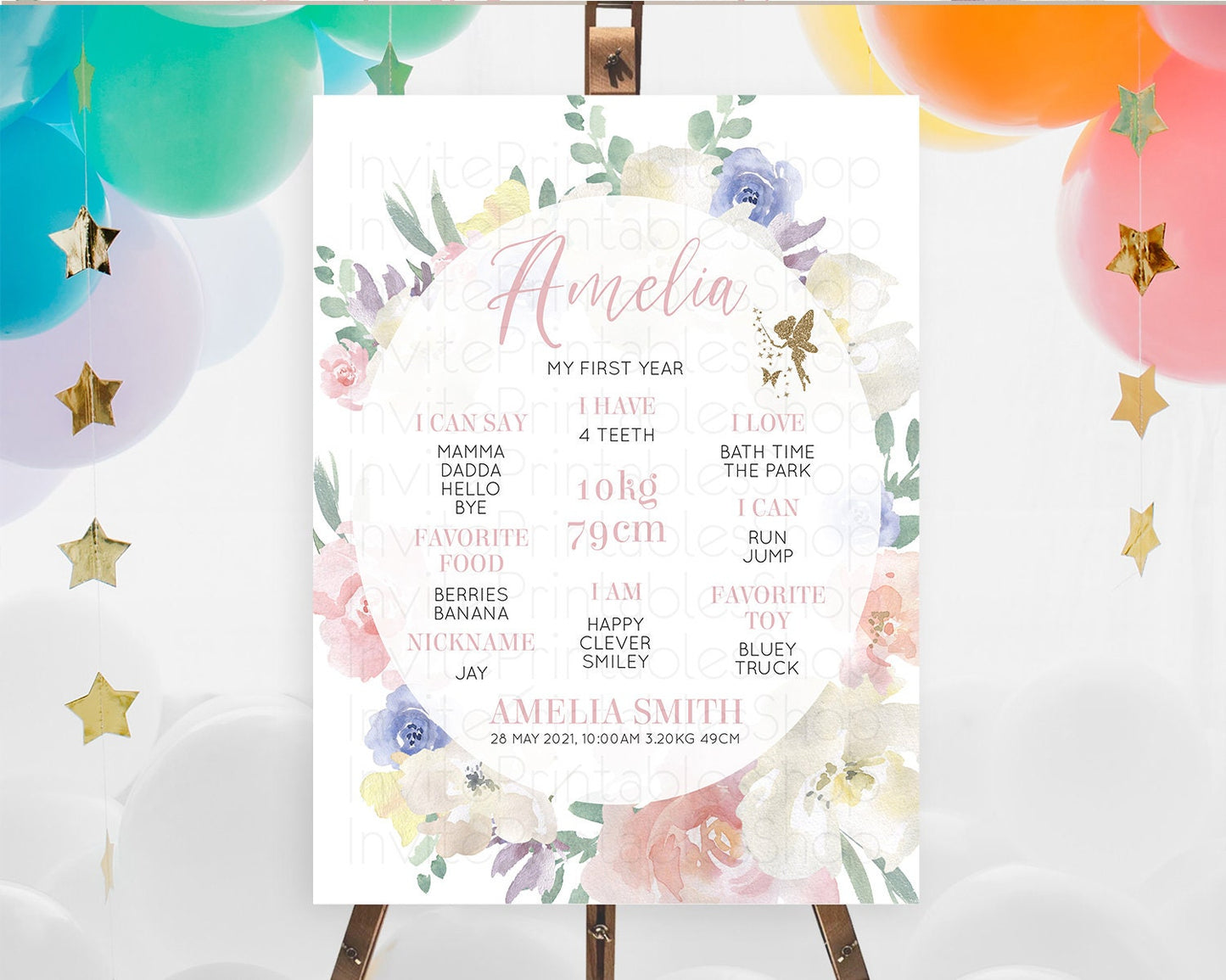 Fairy First Birthday Milestone Poster Fairy Secret Garden Milestone Board Enchanted Garden Pastel Floral Butterfly 1st Birthday Sign D10852