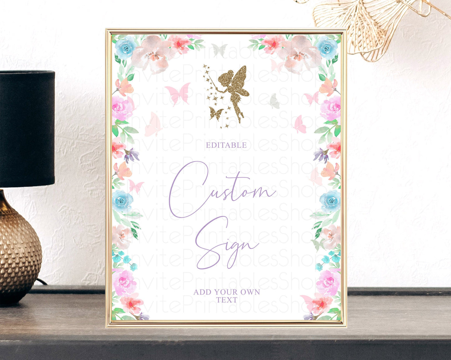 Fairy Sign Enchanted Garden Table Sign Décor Pastel Floral Butterfly Party Secret Garden Birthday Baptism Baby Shower Bridal Shower D10126