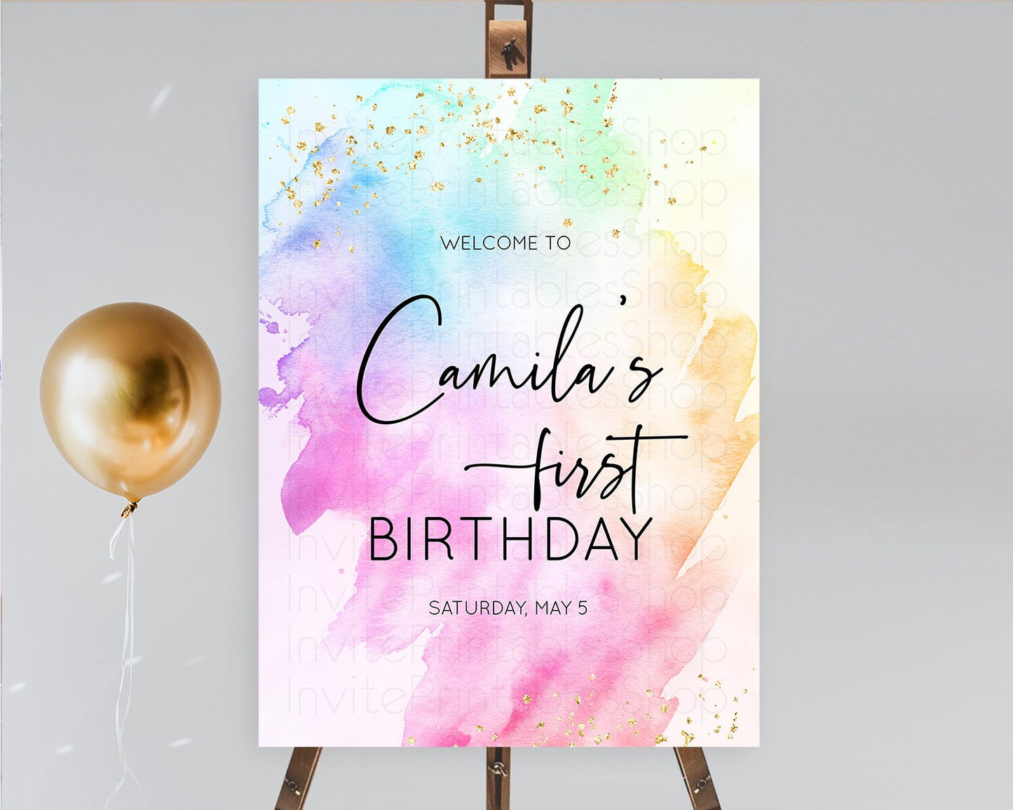 Pastel Welcome Sign Pastel Rainbow Welcome Sign Colorful Rainbow Confetti Watercolor Glitter Pastel First Birthday Welcome Sign D10449