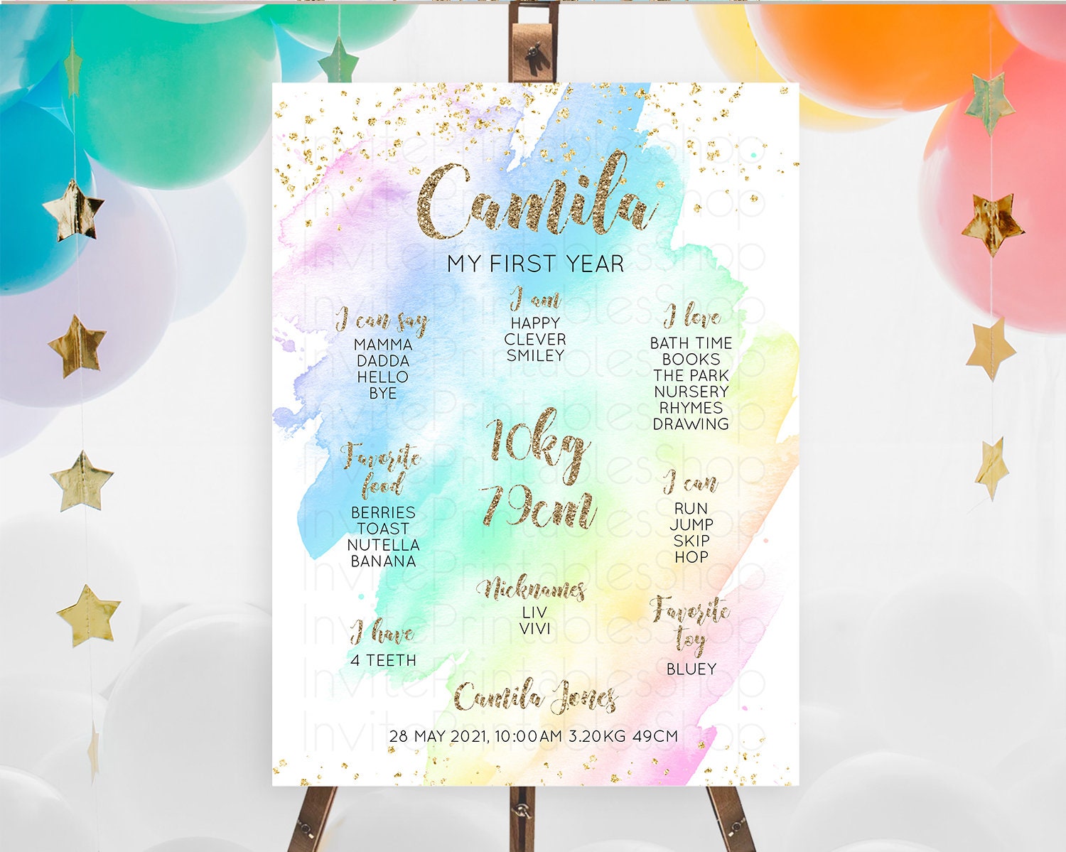 Editable Pastel First Birthday Milestone Board Pastel Rainbow Milestone Post