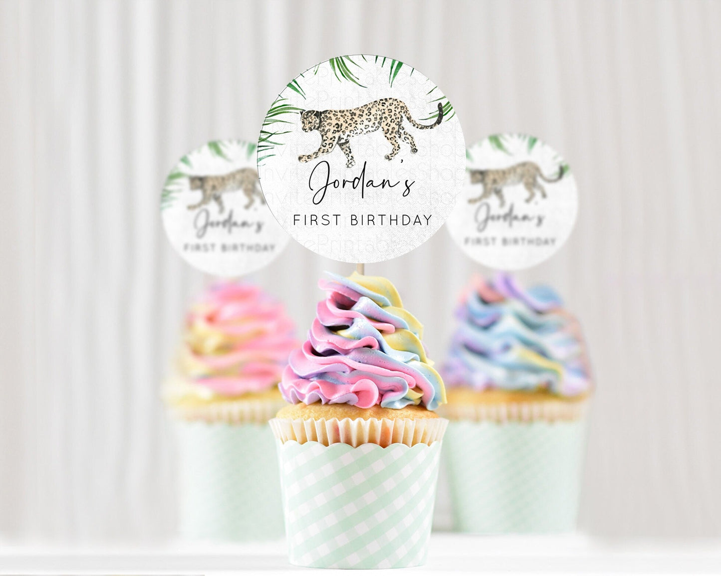 Cheetah Cupcake Toppers Cheetah Cupcake Cheetah Safari Cupcake Adventure Cheetah Cupcake Topper Palm Leaf Zoo First Birthday Decor D10382