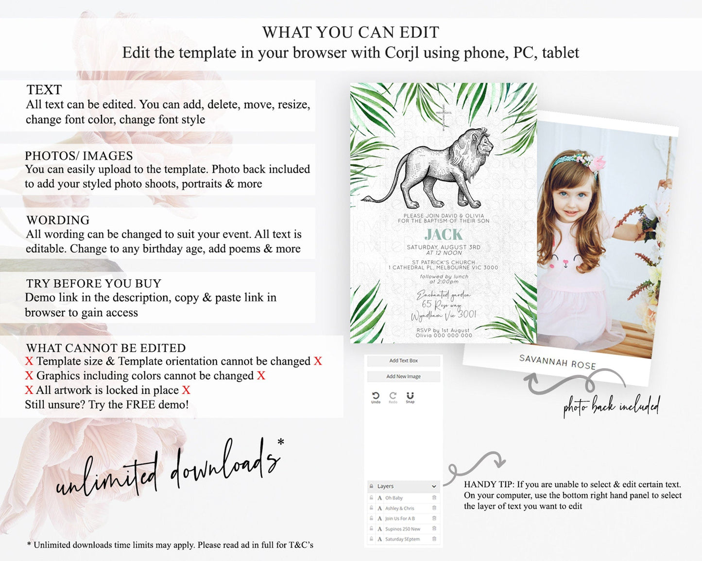 Lion Baptism Invitation Lion Baptism 1st Birthday Invitation Modern Safari Adventure Lion Christening Invitation Holy Communion D10845