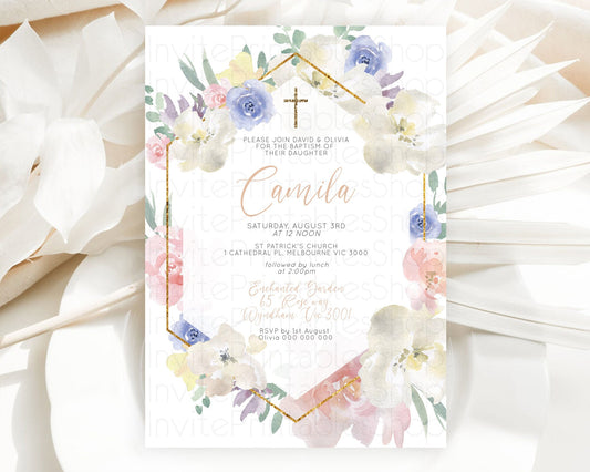 Editable Secret Garden Baptism Invitation Wildflower Baptism Birthday Invite