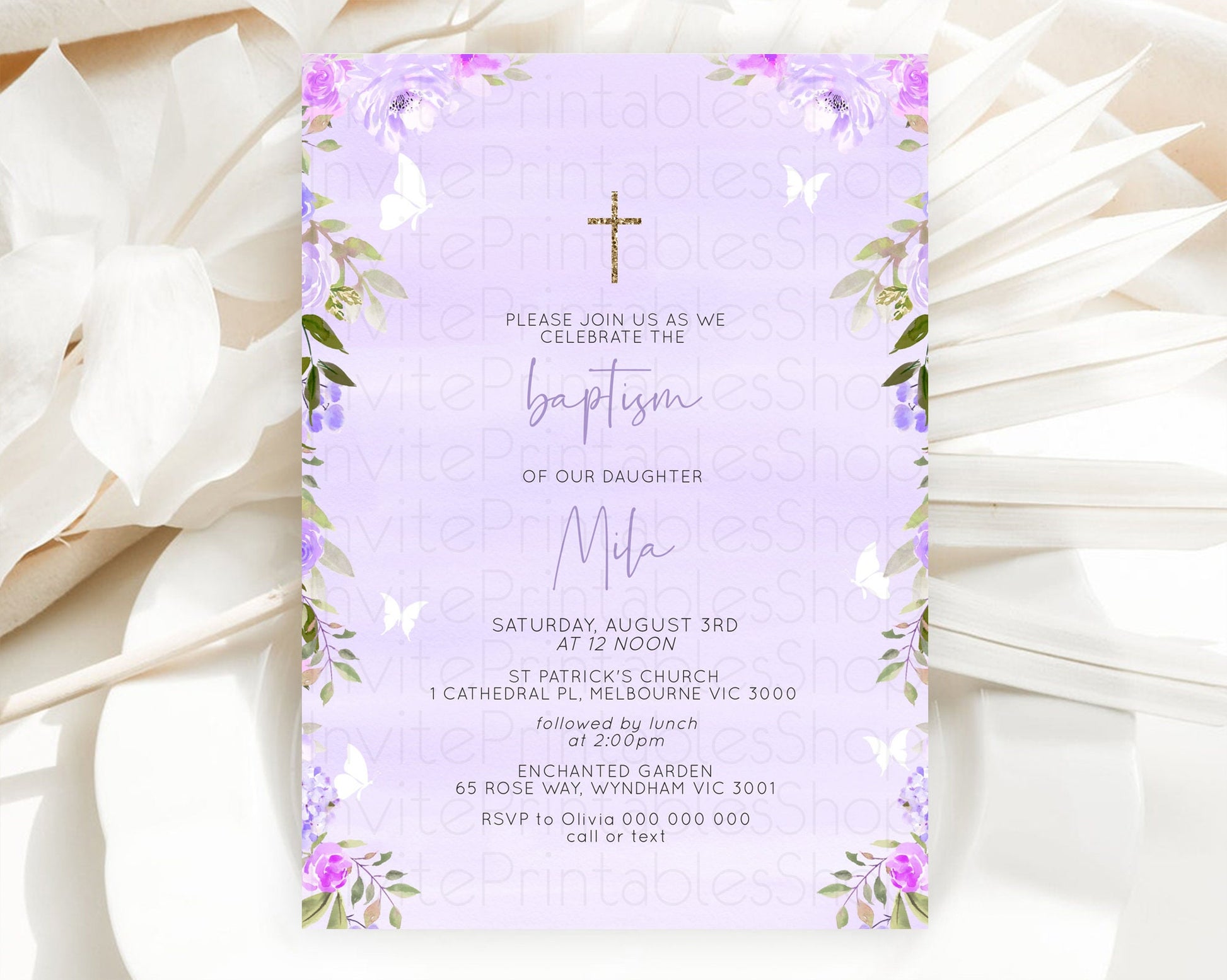 Editable Secret Garden Baptism Invitation Wildflower Baptism Birthday Invite