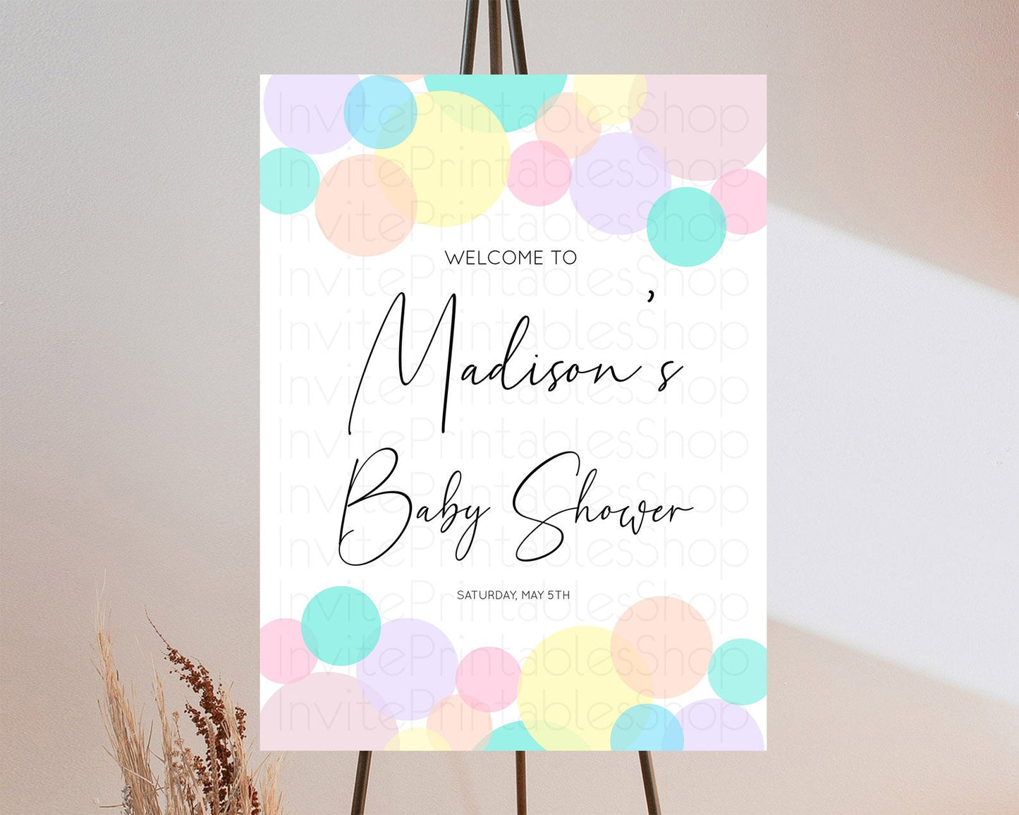 Rainbow Baby Shower Welcome Sign Pastel Welcome Board Pastel Rainbow Confetti Welcome Sign Colorful Bubbles Pastel Welcome Sign D10784