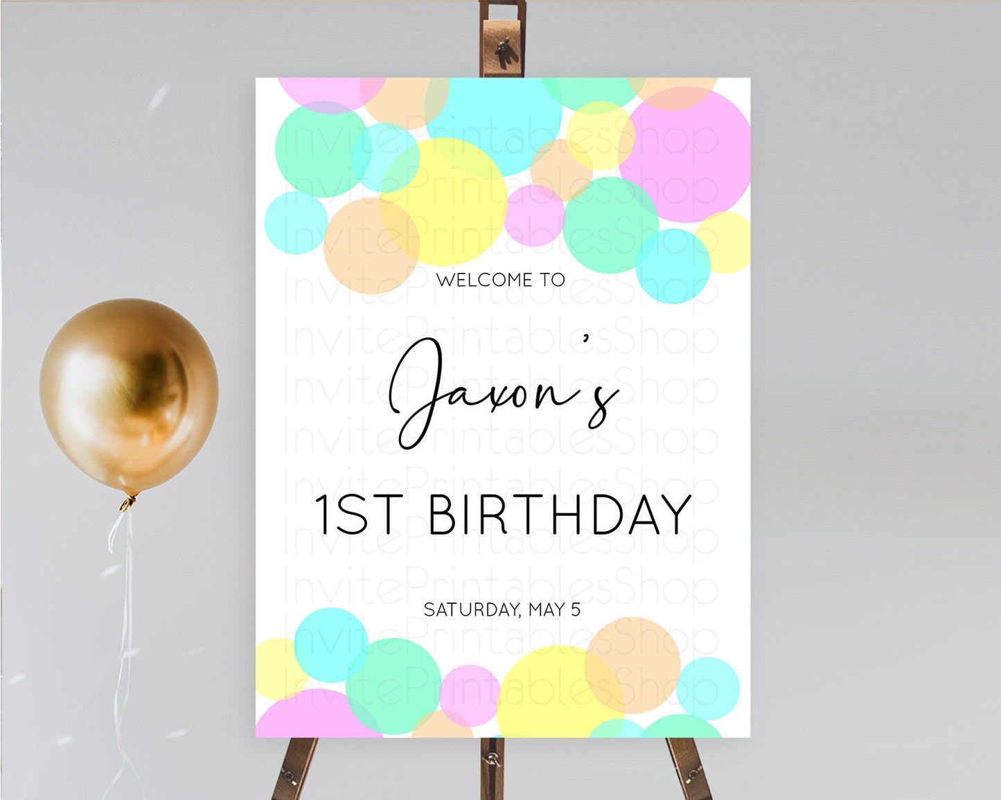 Rainbow Welcome Sign Pastel Welcome Board Pastel Rainbow Confetti Welcome Sign Colorful Bubbles Pastel First Birthday Welcome Sign D10409