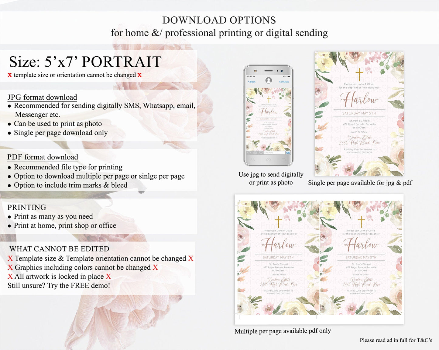 Secret Garden Baptism Invitation Wildflower Baptism Birthday Invite Pastel Flowers Christening Invite Enchanted Garden Boho Floral D10192
