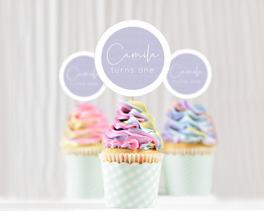 Editable Purple Cupcake Toppers Plain Purple Cupcake Minimalist Purple Cupca