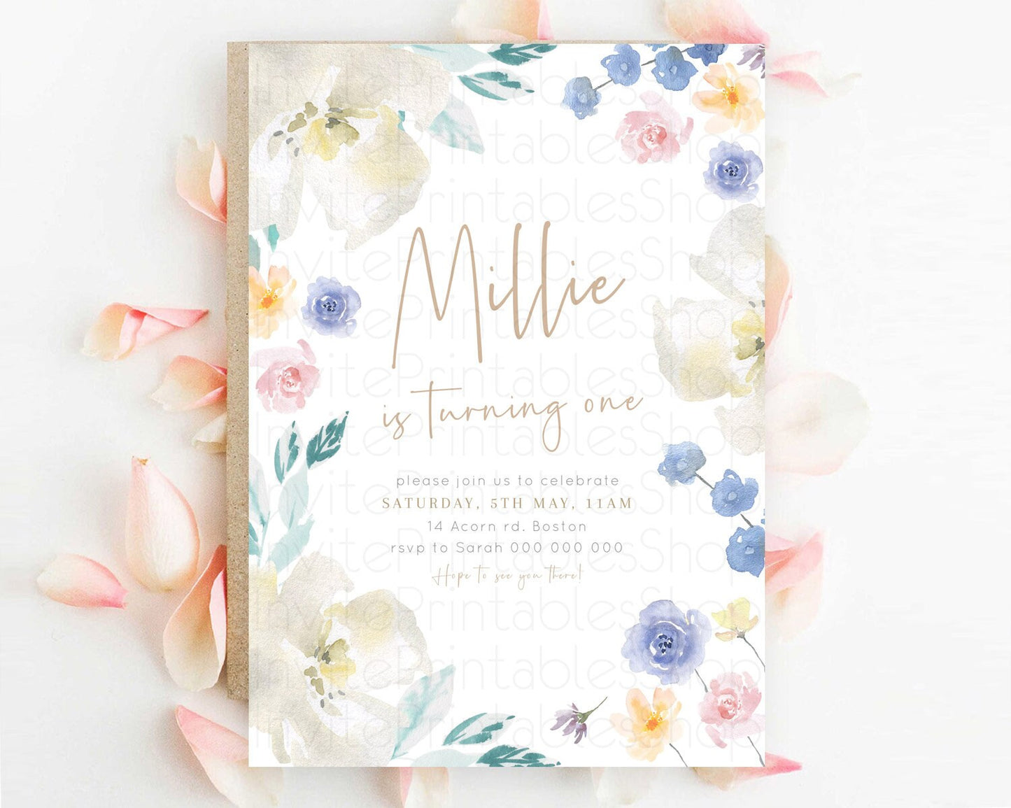 Secret Garden Invitation Wildflower Birthday Invitation Pastel Flowers Invite Enchanted Garden Boho Floral 3rd 2nd First Birthday D23367