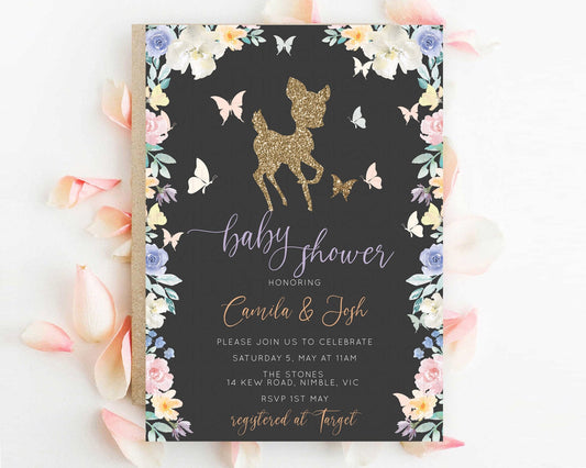 Editable Fawn Baby Shower Invitation Deer Baby Shower Invites Enchanted Fore