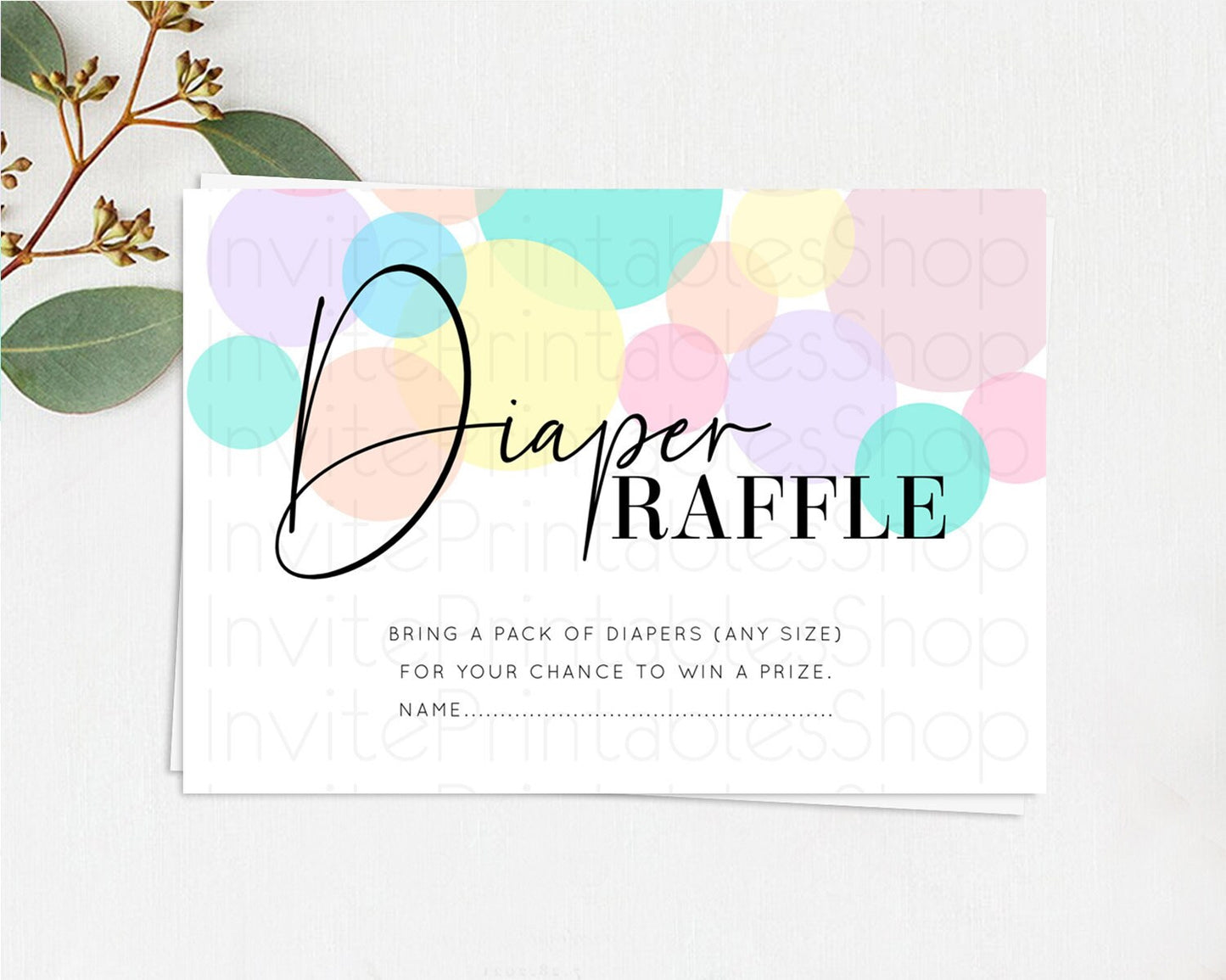 Pastel Diaper Raffle Card Pastel Rainbow Diaper Raffle Insert Colorful Ombre Watercolor Diaper Ticket Confetti Glitter Raffle Game D10784