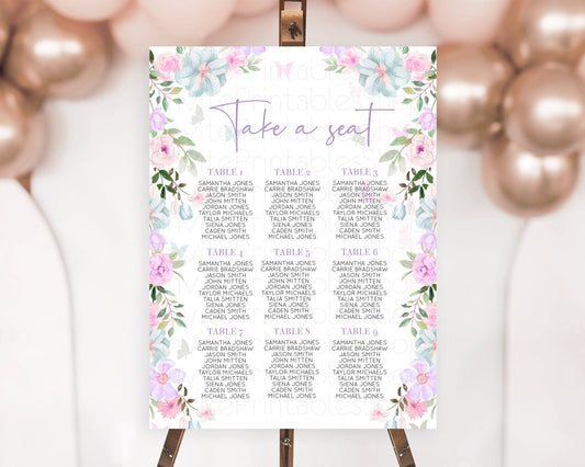 Editable Secret Garden Seating Chart Wildflower Seating Chart Pastel Flowers