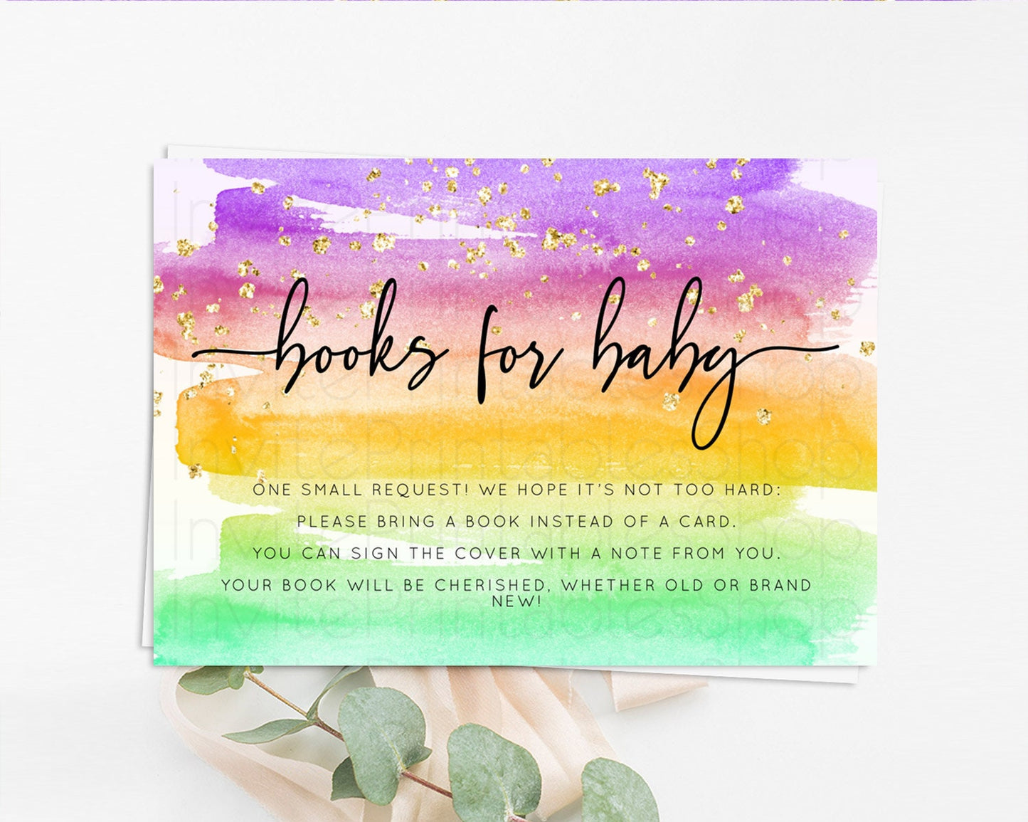 Pastel Books For Baby Card Pastel Rainbow Book Insert Colorful Ombre Watercolor Book Card Confetti Glitter Baby Book Poem Request D10524