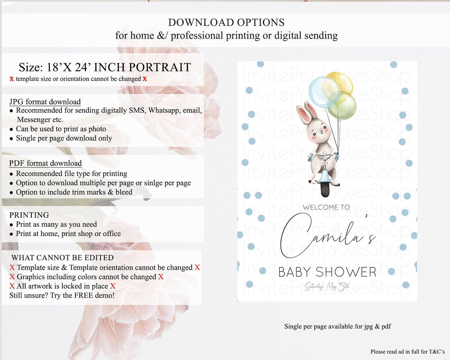Bunny Baby Shower Welcome Sign Bunny Balloon Welcome Board Colorful Pastel Confetti Bunny Welcome Poster Sprinkles Baby Welcome Sign D10783