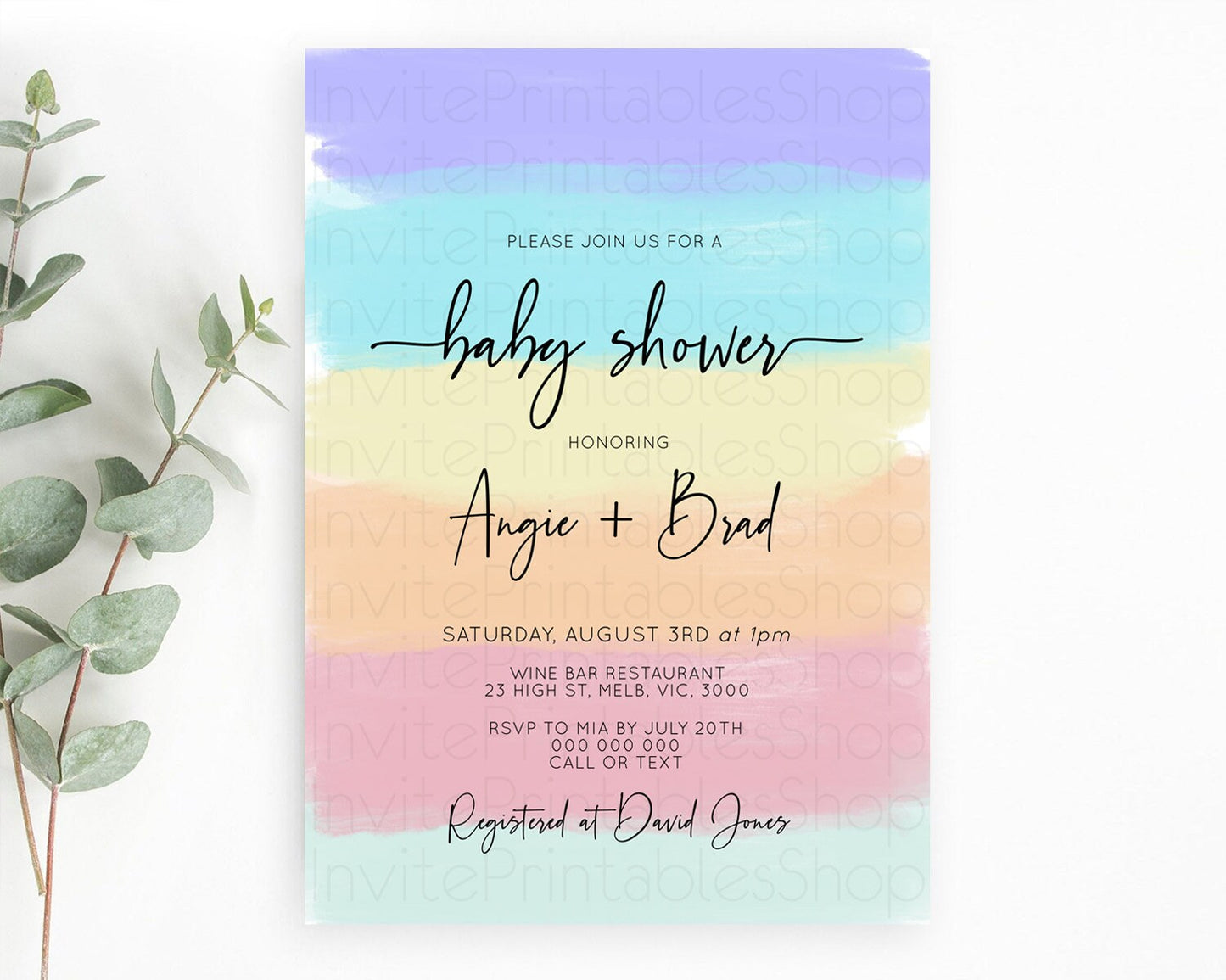 Pastel Baby Shower Invitation Rainbow Baby Shower Invitation Colorful Pastel Watercolor Invitation Gold Glitter Sprinkles Ombre D10510