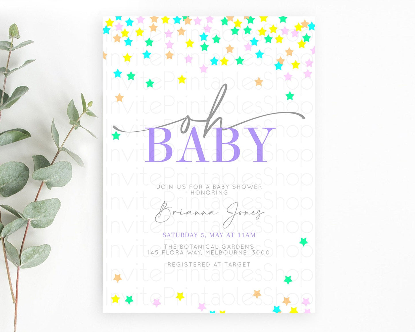 Twinkle Star Baby Shower Invitation Pastel Twinkle Star Invitation Rainbow Pastel Colorful Confetti Twinkle Little Star Baby Shower D10395