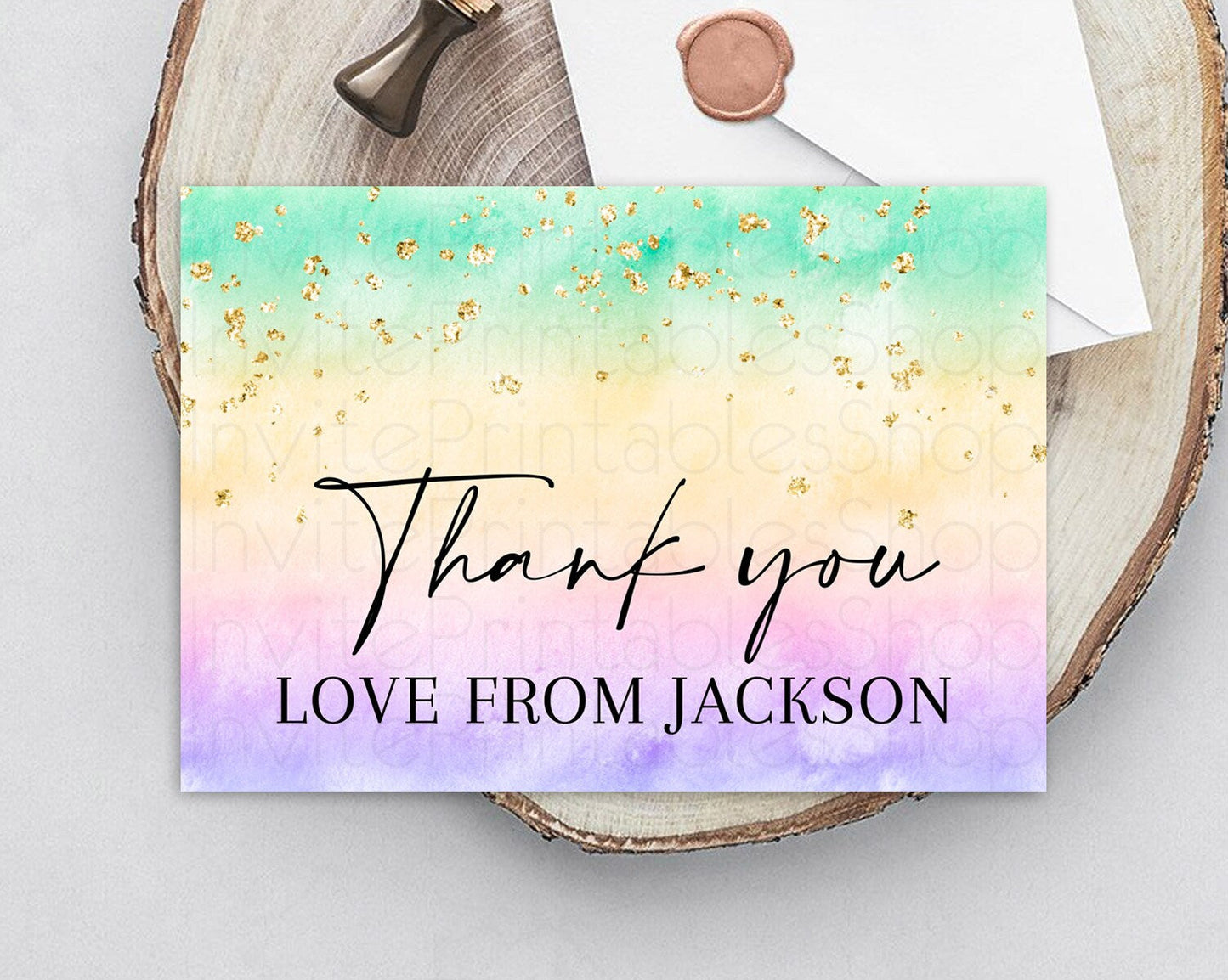 Pastel Thank You Rainbow Thank You Card Colorful Pastel Birthday Thank You Card Confetti Watercolor Pastel Teacher Thank You Cards D10481