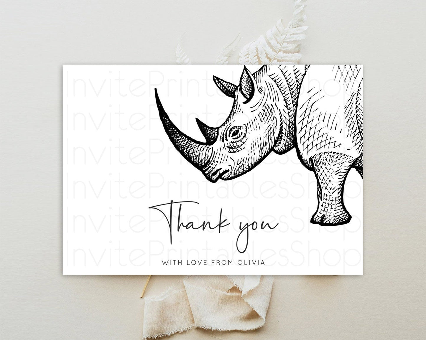 Rhino Thank You Rhino Thank You Card Rhino Birthday Thank You Card Rhino Card Template First Birthday Rhino Teacher Thank You Cards D10253