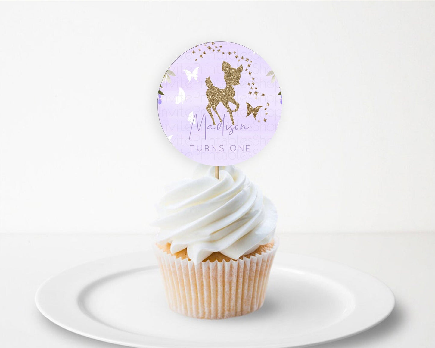 Fawn Cupcake Toppers Deer Cupcake Toppers Enchanted Forest Party Butterfly Pastel Flowers Woofland Cupcake Toppers First Birthday D10963