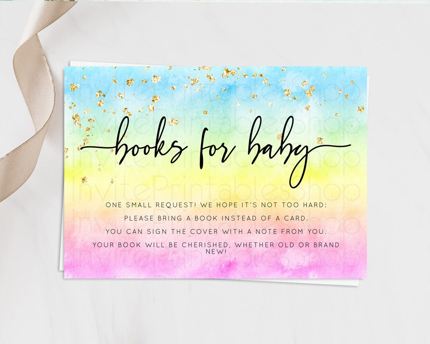 Pastel Books For Baby Card Pastel Rainbow Book Insert Colorful Ombre Watercolor Book Card Confetti Glitter Baby Book Poem Request D10480
