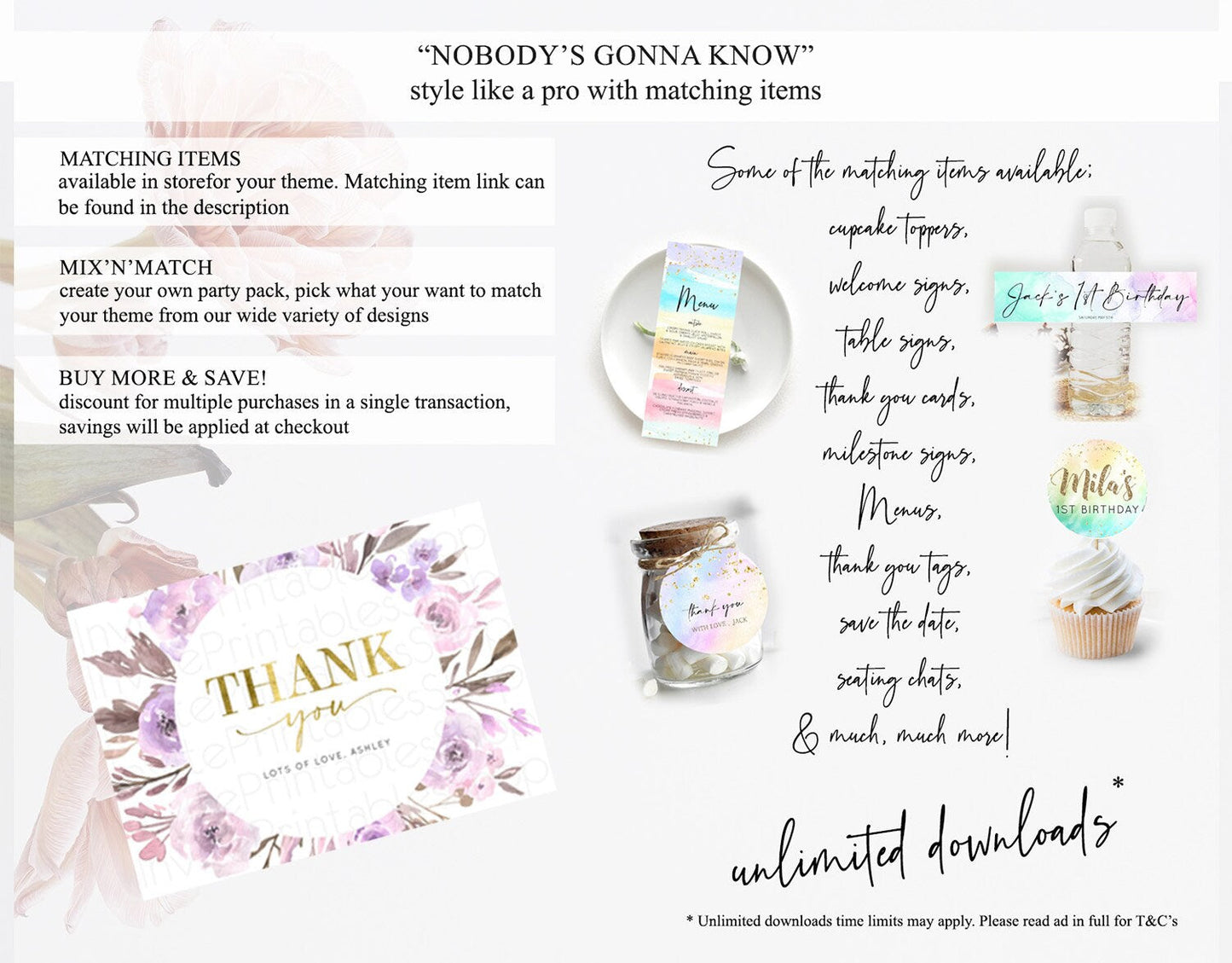 Secret Garden Thank You Wildflower Thank You Card Pastel Flower Garden Birthday Thank You Card Boho Floral Teacher Thank You Card D10201