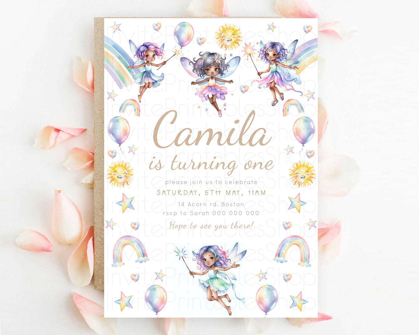 Rainbow Fairy Birthday Invitation Pastel Birthday Invitation Magical Pastel Fairy Party Theme Pastel Stars Heart Sun 1st 2nd Birthday D23374