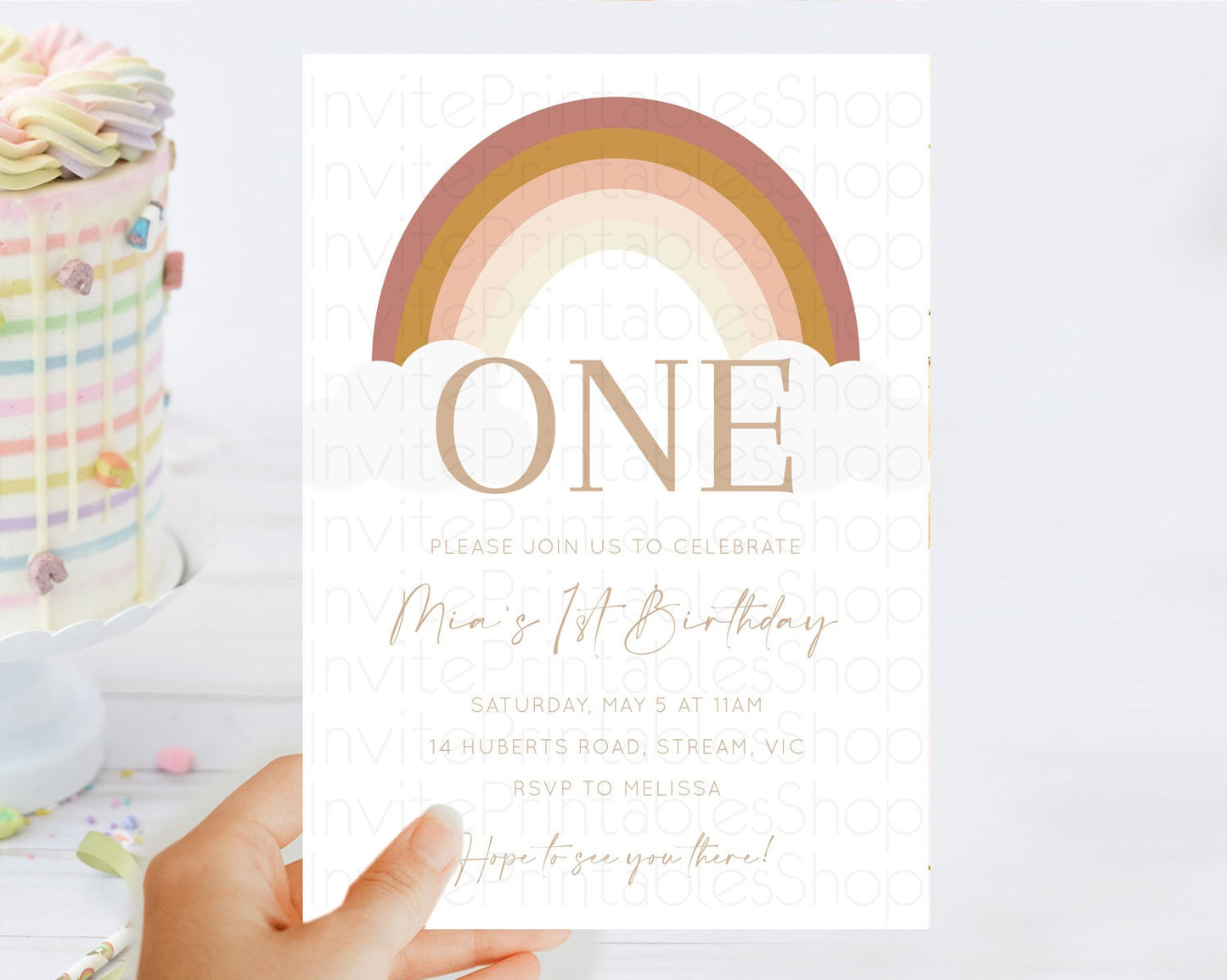 Pastel Rainbow Birthday Invitation Pastel Rainbow Invitation Rainbow Invitation Pastel Invitation Boho Rainbow 1st First Birthday D10122
