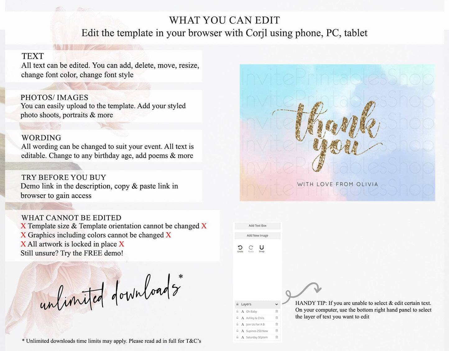 Pastel Thank You Rainbow Thank You Card Colorful Pastel Birthday Thank You Card Confetti Watercolor Pastel Teacher Thank You Cards D10378