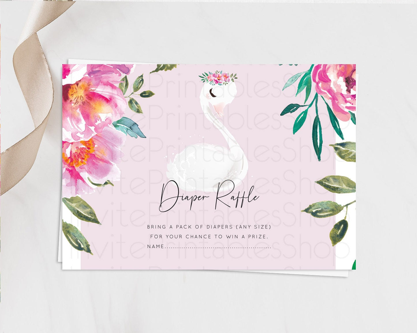 Swan Diaper Raffle Card Swan Princess Ballet Diaper Raffle Insert Enchanted Swan Lake Diaper Ticket Secret Garden Floral Raffle Game D10757