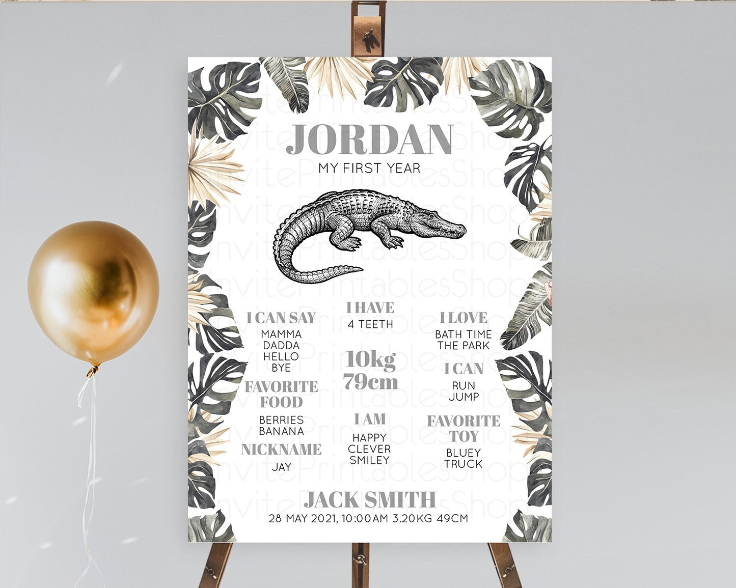 Crocodile First Birthday Milestone Board Alligator Milestone Poster Crocodile Alligator Decor Croc Gator First Birthday Welcome Sign D10830