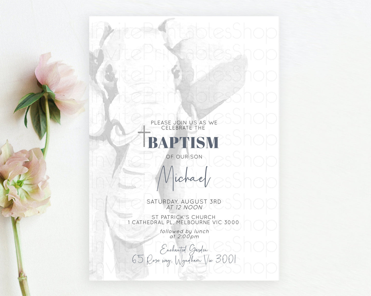 Elephant Baptism Invitation Elephant Baptism 1st Birthday Invitation Safari Christening Invitation TWO Wild ONE Jungle Adventure Zoo D10292