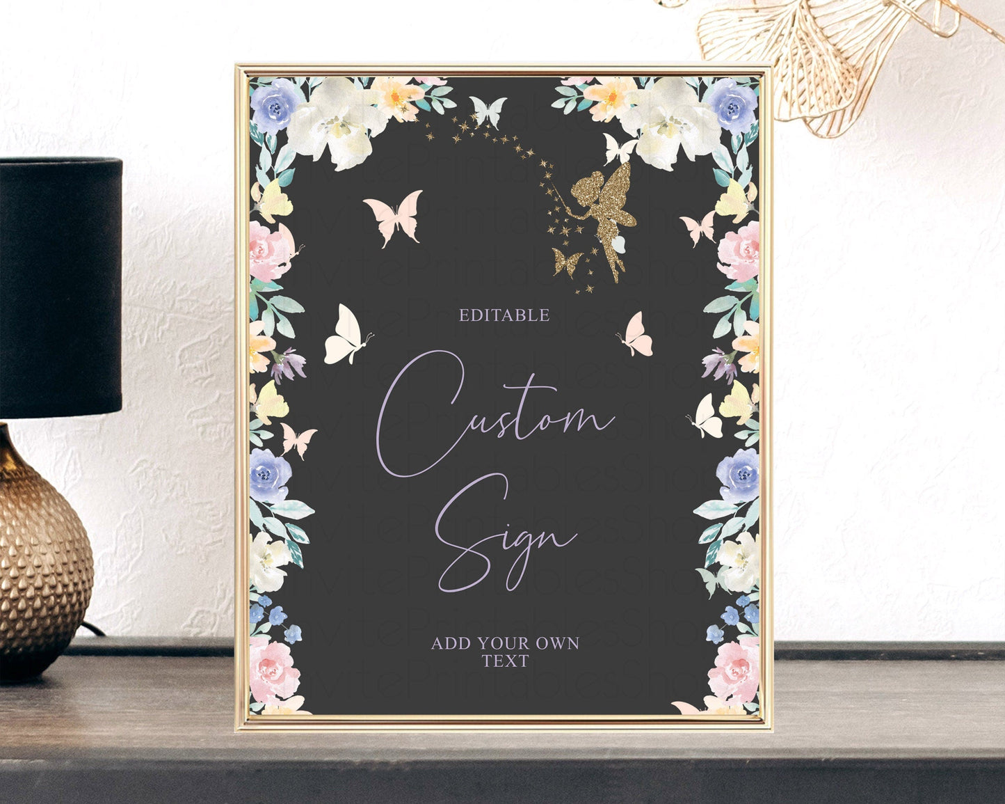 Fairy Sign Enchanted Garden Table Sign Decor Pastel Floral Butterfly Party Secret Garden Birthday Baptism Baby Shower Bridal Shower D10881