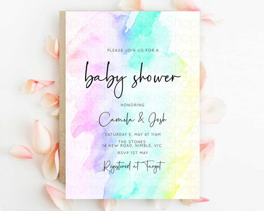 Editable Pastel Baby Shower Invitation Rainbow Baby Shower Invitation Colorf