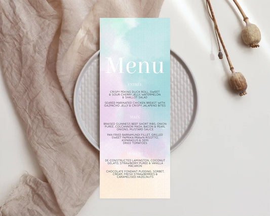 Editable Pastel Menu Pastel Rainbow Menu Template Colorful Pastel Table Deco