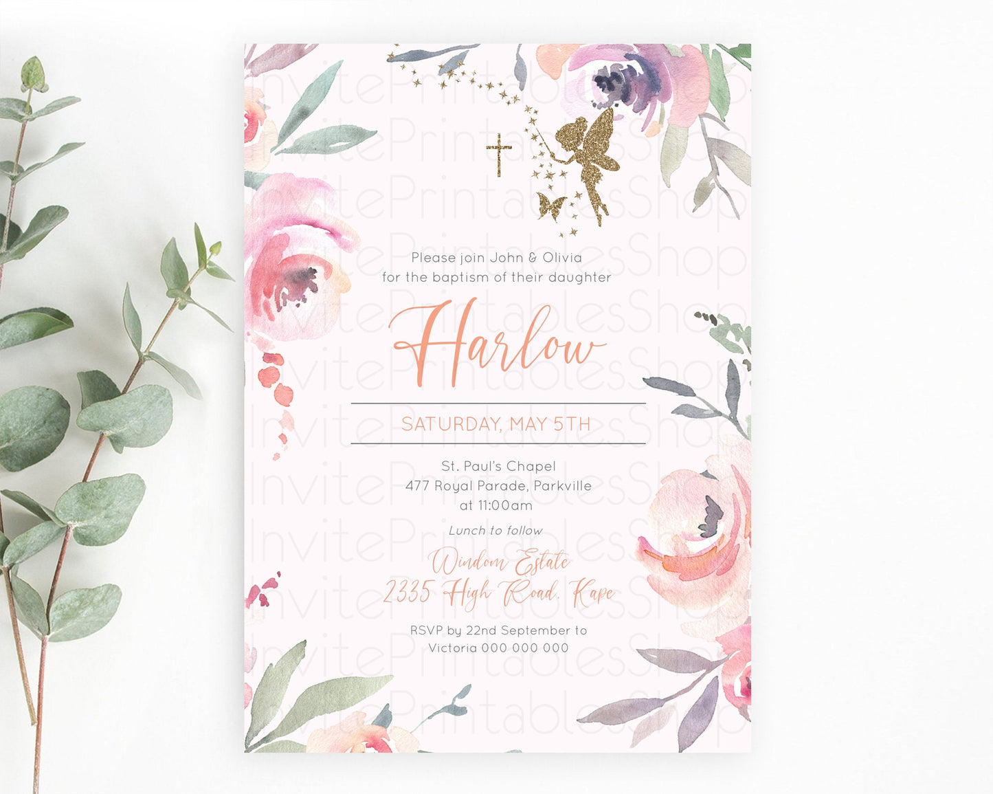 Fairy Baptism Invitation Fairy Baptism 1st Birthday Invitation Enchanted Secret Garden Christening Invite Pastel Floral Butterfly D10197