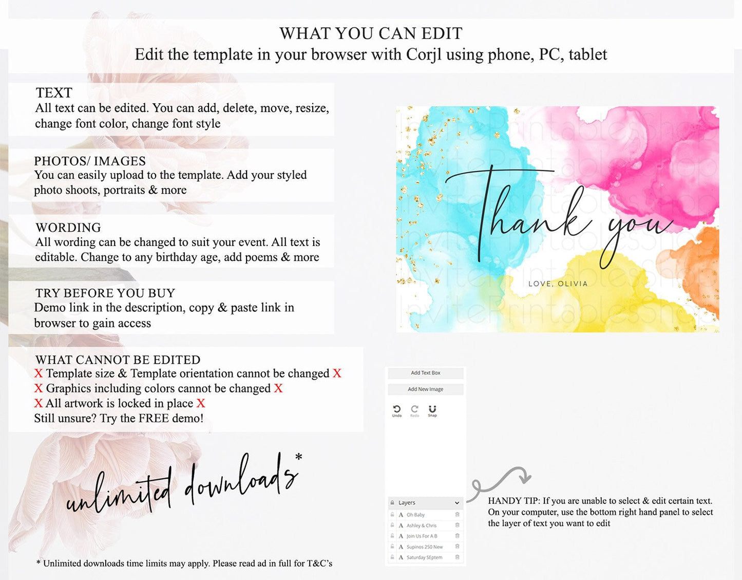 Pastel Thank You Rainbow Thank You Card Colorful Pastel Birthday Thank You Card Confetti Watercolor Pastel Teacher Thank You Cards D10898