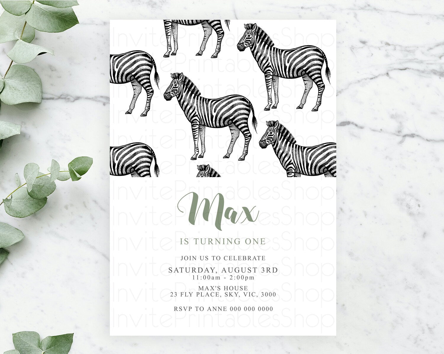 Editable Zebra Birthday Invitation Zebra Invite Jungle Safari invite Waterco