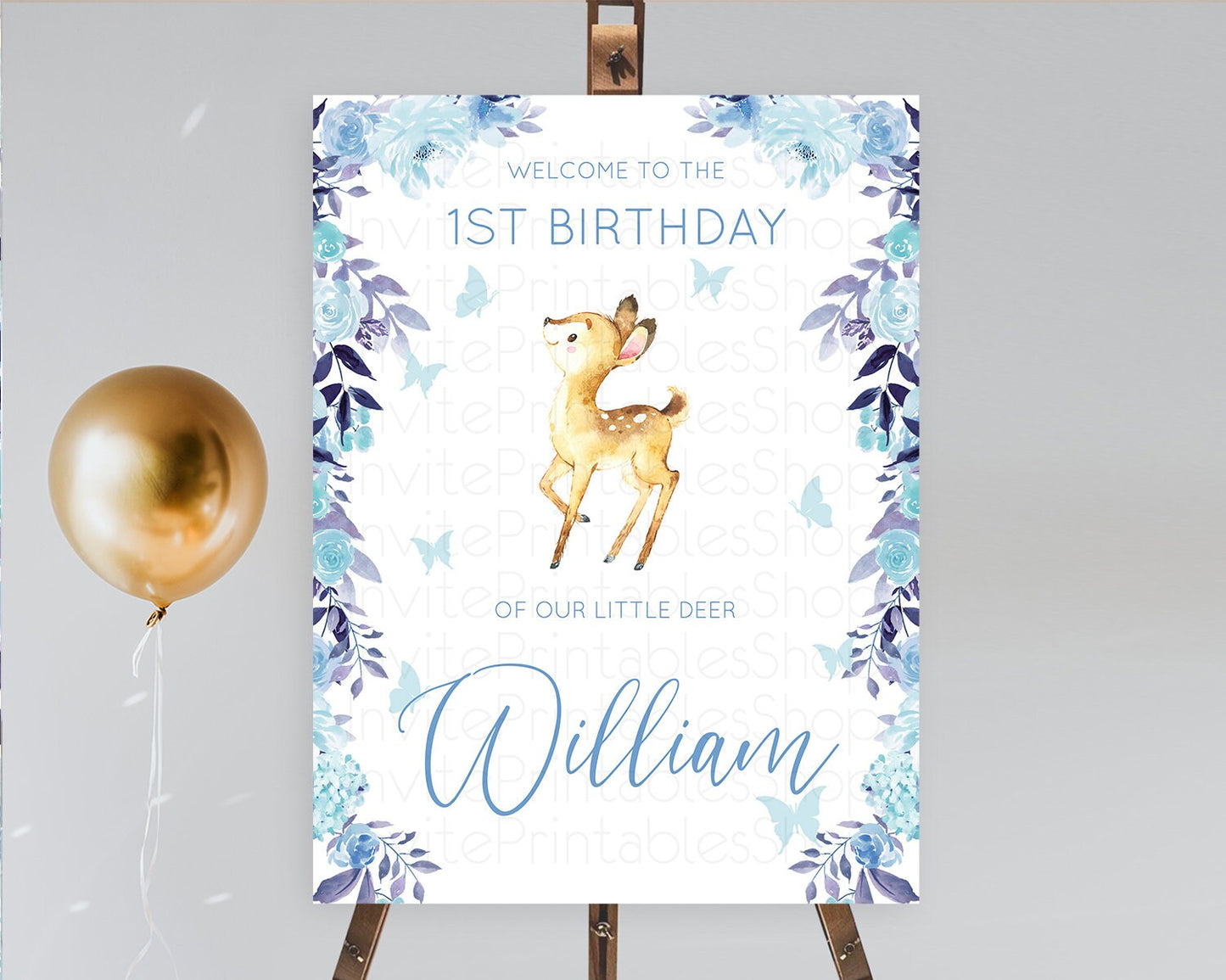 Fawn Welcome Sign Deer Welcome Board Floral Deer Welcome Poster Enchanted Forest Butterfly Pastel Floral First Birthday Welcome Sign D10917