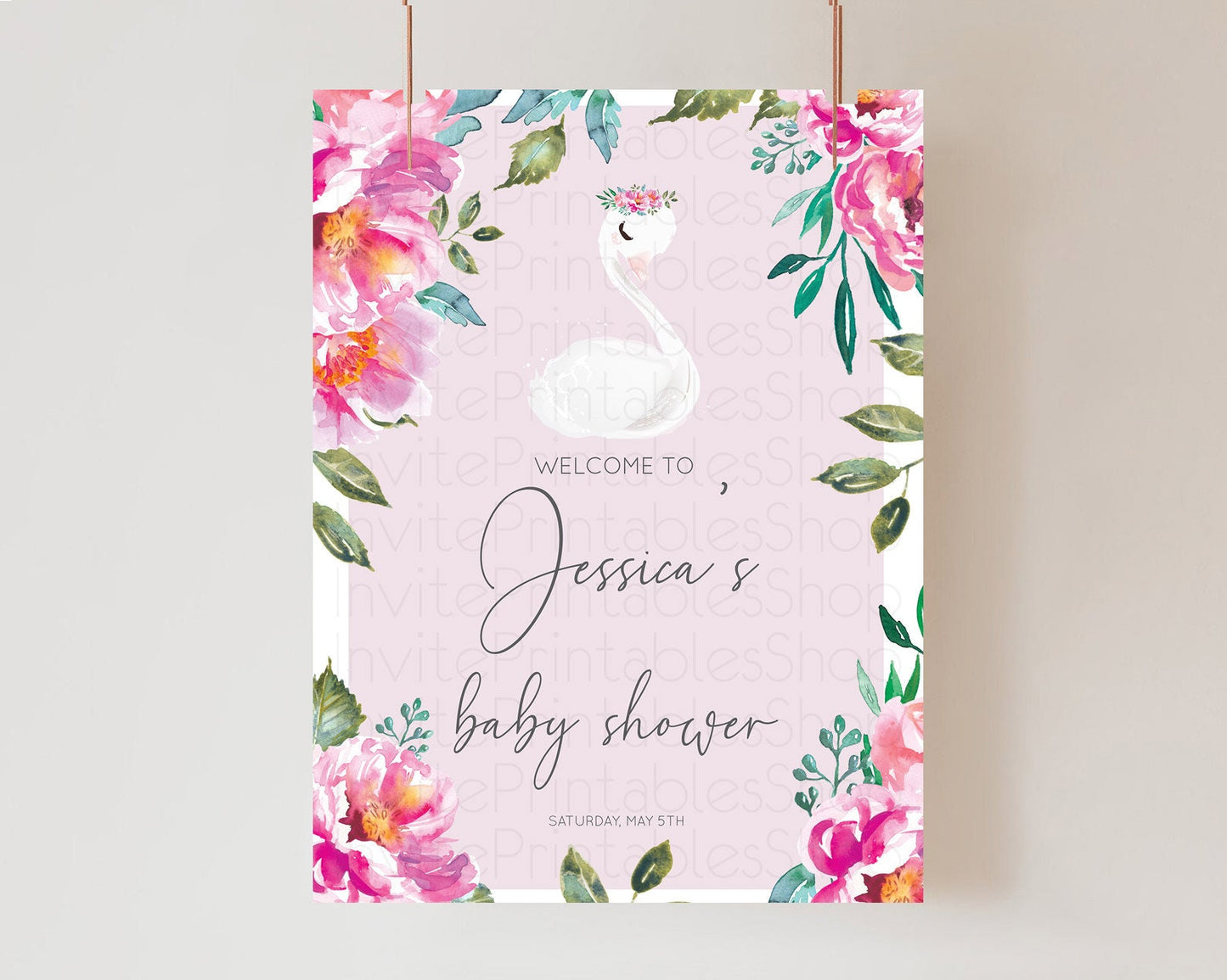 Swan Baby Shower Welcome Board Swan Princess Ballet Welcome Sign Enchanted Swan Lake Secret Garden Pastel Floral Swan Welcome Sign D10757