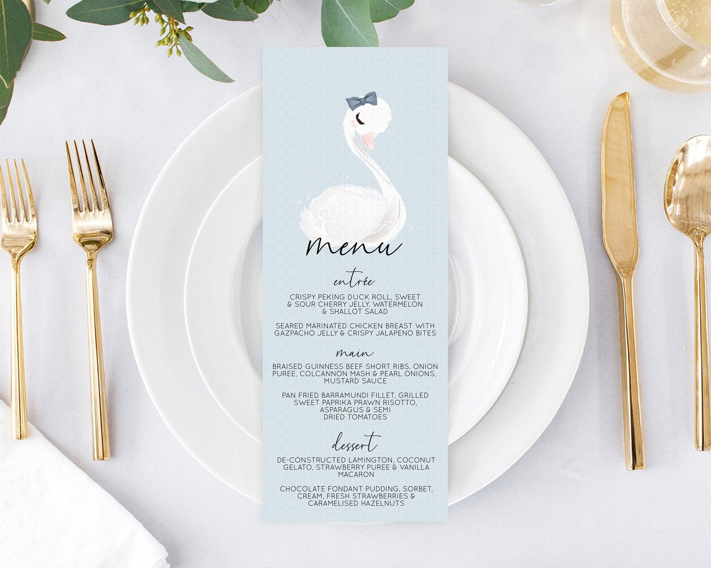 Swan Menu Swan Princess Ballet Menu Template Enchanted Swan Lake Table Decor Secret Garden Pastel Floral Dinner Dessert Food Menu D10760