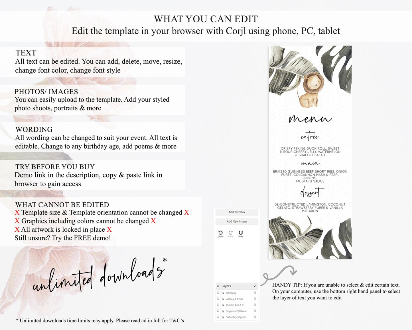 Lion Menu Lion Menu Template Lion Party Table Decor Safari Adventure Lion Menu Dried Palm Fern Lion Dinner Dessert Party Food Menu D10599