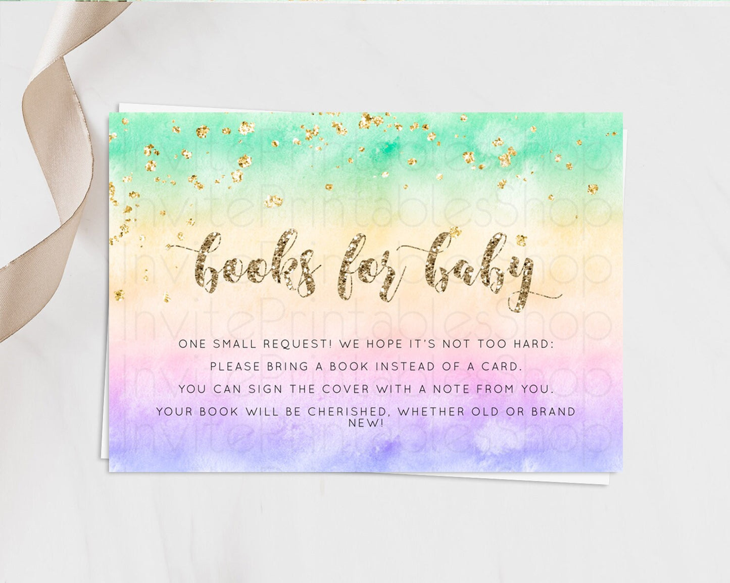 Pastel Books For Baby Card Pastel Rainbow Book Insert Colorful Ombre Watercolor Book Card Confetti Glitter Baby Book Poem Request D10478